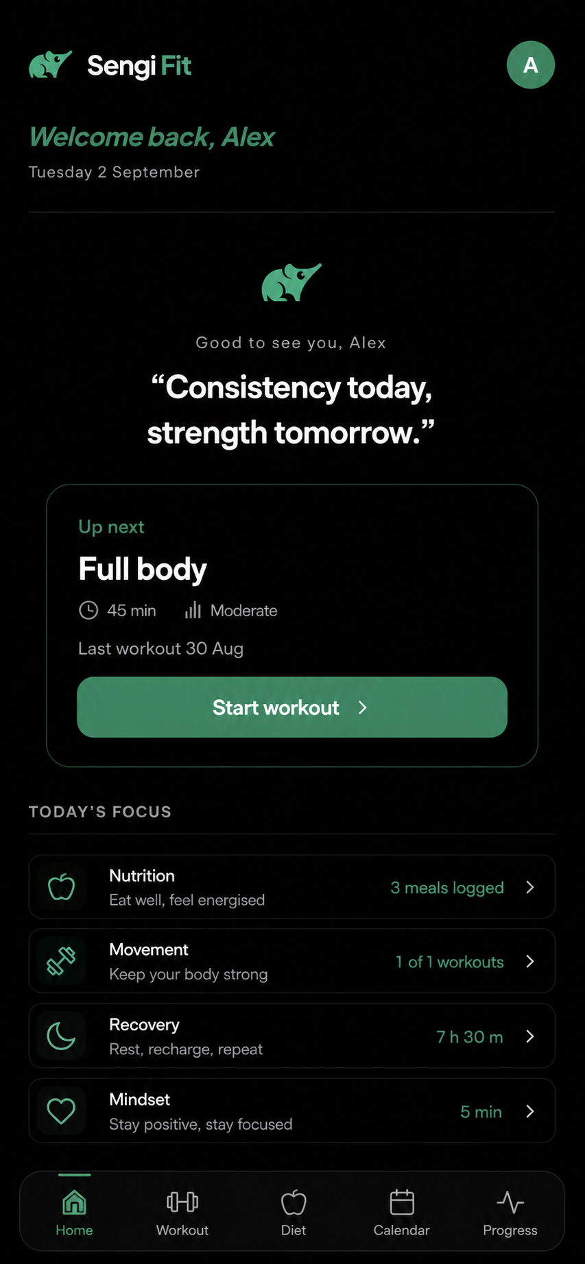 Sample Sengi Fit interface