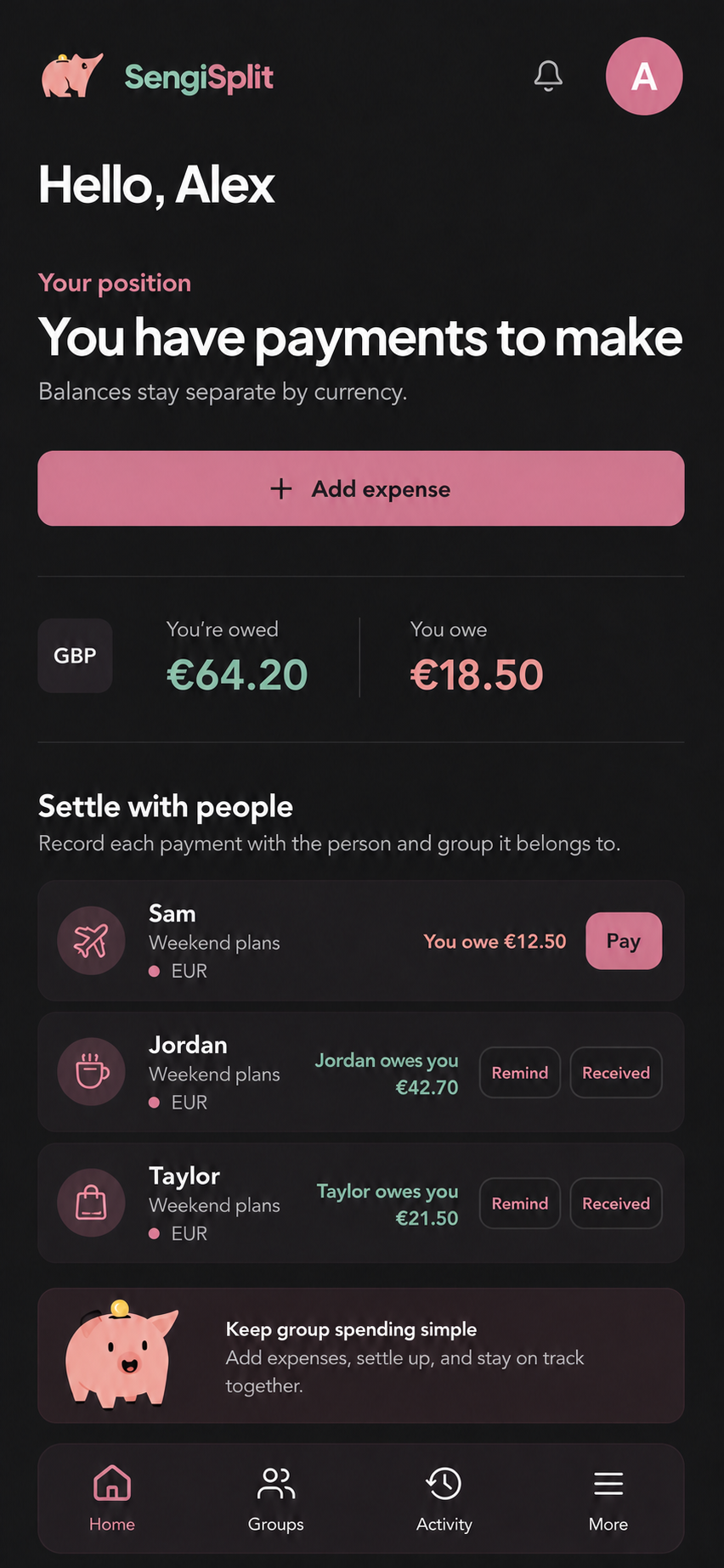 Sample Sengi Split interface